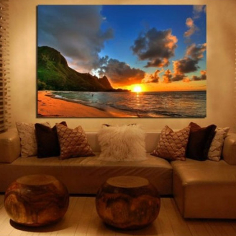 Πίνακας σε καμβά με Θάλασσα με ηλιοβασίλεμα στη παραλία